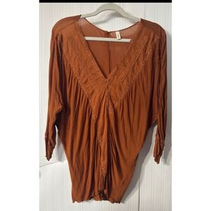 Anthropologie Tiny Adella Bralette Rust Orange Boho Lace Cami Bra Top Large